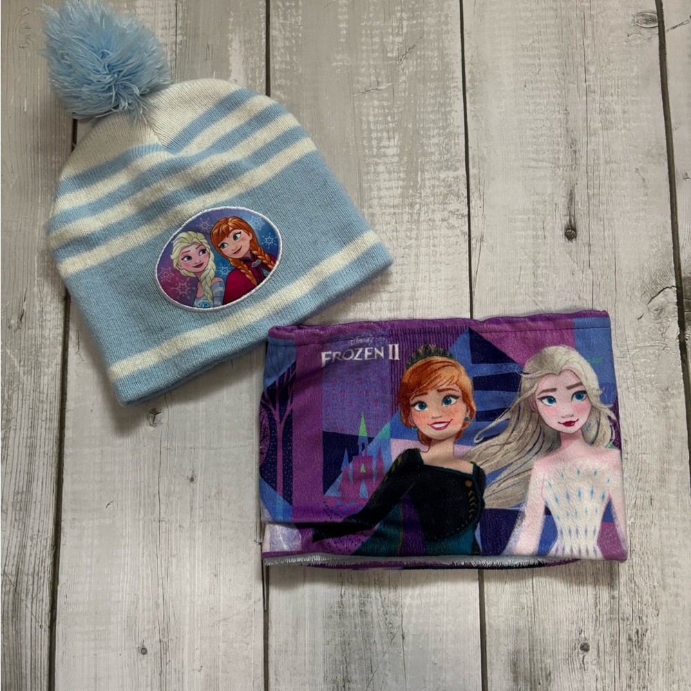 Frozen II Kids Hat and Scarf Set - Striped Blue and Purple